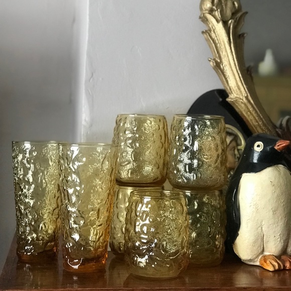 Vintage 1970s Anchor Hocking Milano amber crinkle glasses set if 2 ✨ - Picture 3 of 4